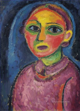 赤みがかったローブを着た女性の半身像 アレクセイ・フォン・ヤウレンスキー 表現主義 Oil Paintings